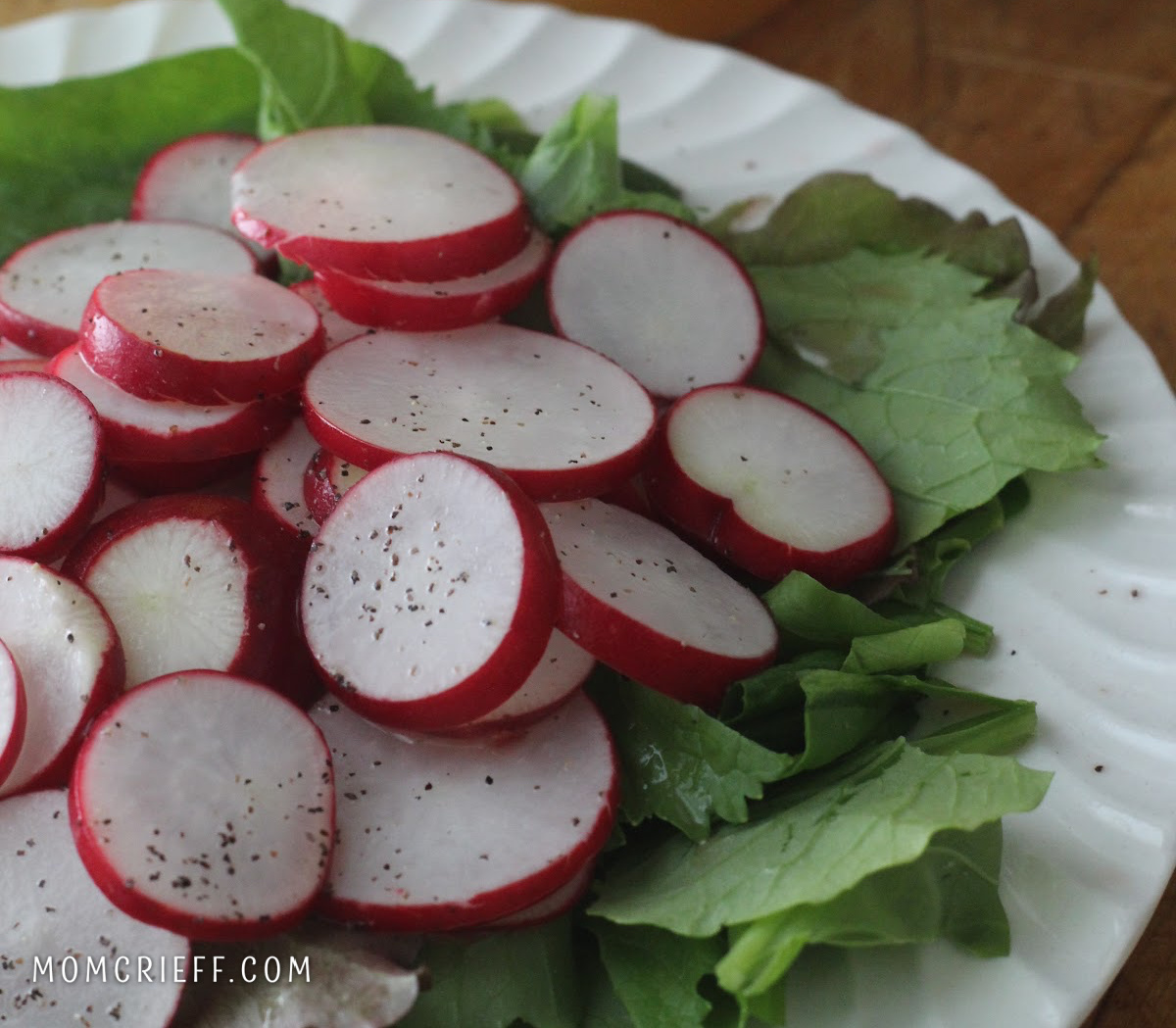 simple radish salad, sliced with some salt and pepper.
